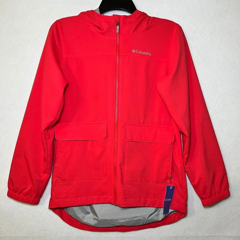 Columbia Red Softshell Hooded Full Zip Gorpcore Outdoor Jacket Youth L 14/16